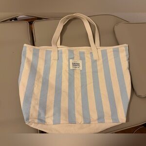 Summer Fridays Blue and Cream Striped Tote Bag